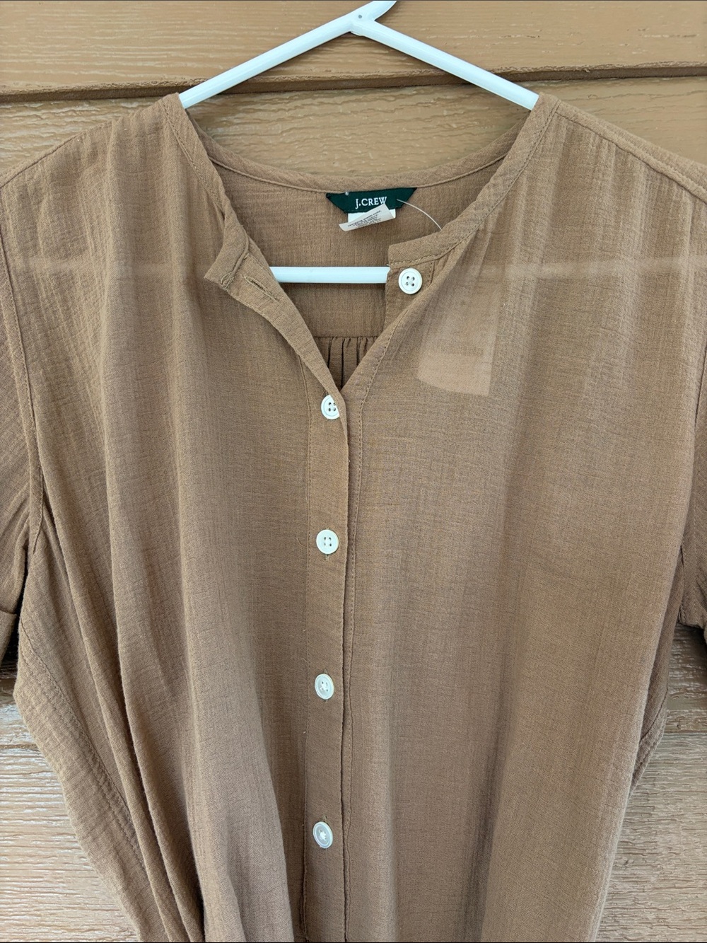 J. Crew NWT 100% Cotton Button-Front Shirt Dress in Camel Brown -Sz M - Picture 3 of 8